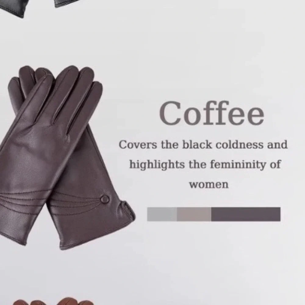 ISHI Coffee Brown Leather Gloves Women Small Button Detail Knit Lined Winter
